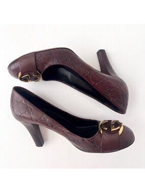 GUCCI | Brown Guccissima Leather Oversized Interlocking GG Logo Pumps Heels 39
